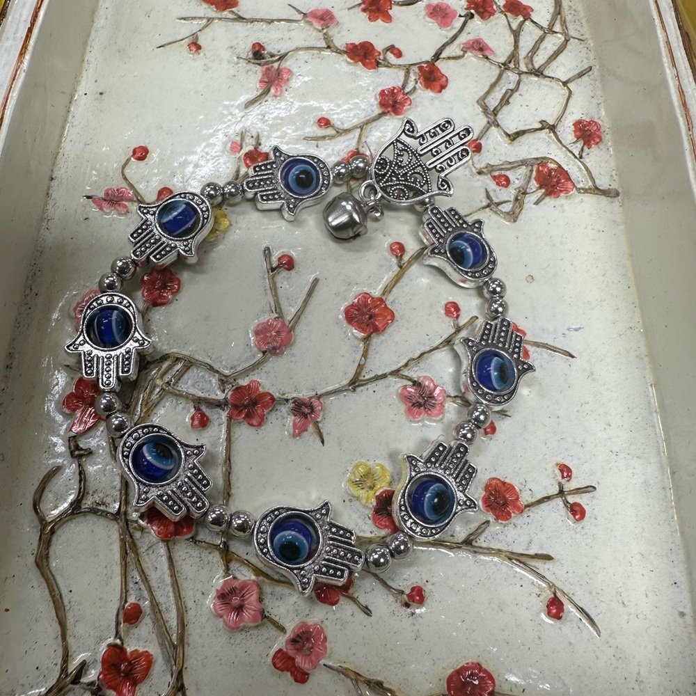 Silver and Blue evil eye & Hamsa Bracelet